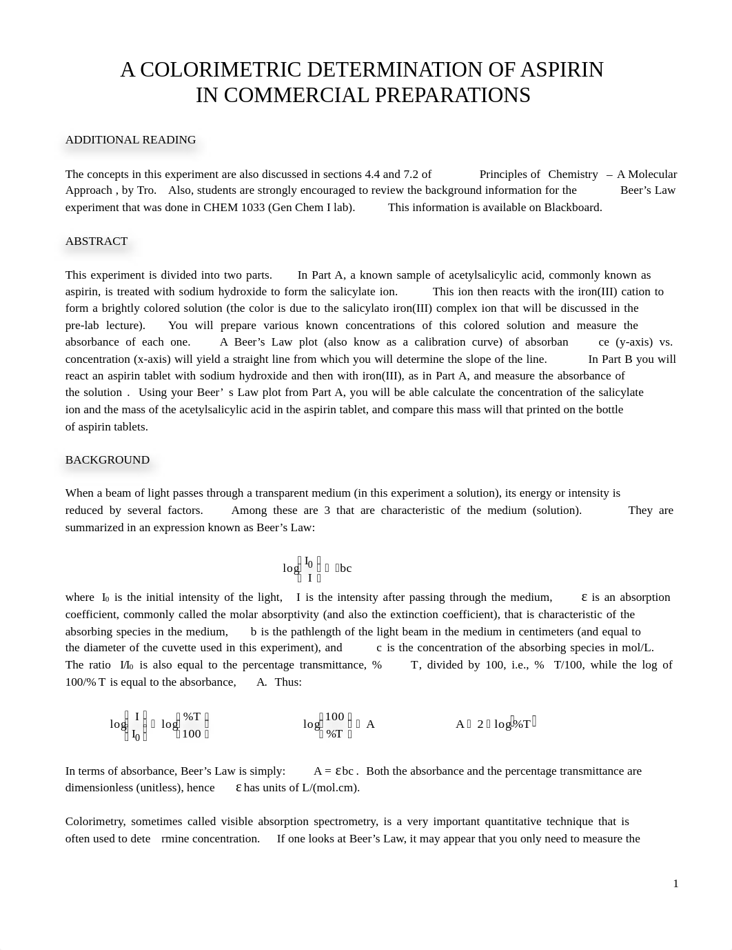 Expt 1 - A Colorimetric Determination of Aspirin - SP 2015_d2sr6ua47s2_page1