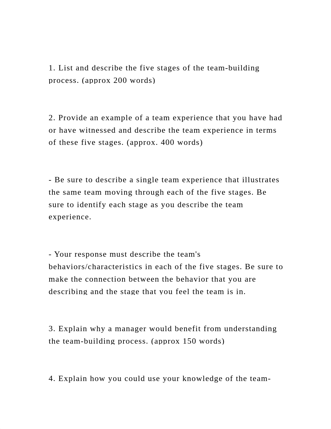 1. List and describe the five stages of the team-building process..docx_d2tgh2oj9j5_page2