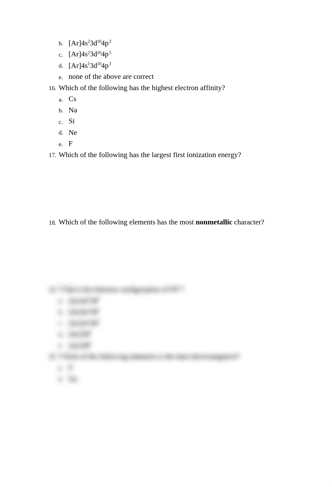 Questions from Previous Chemistry 115 Exams Periodic Properties of Elements_d2ths6z53s2_page4