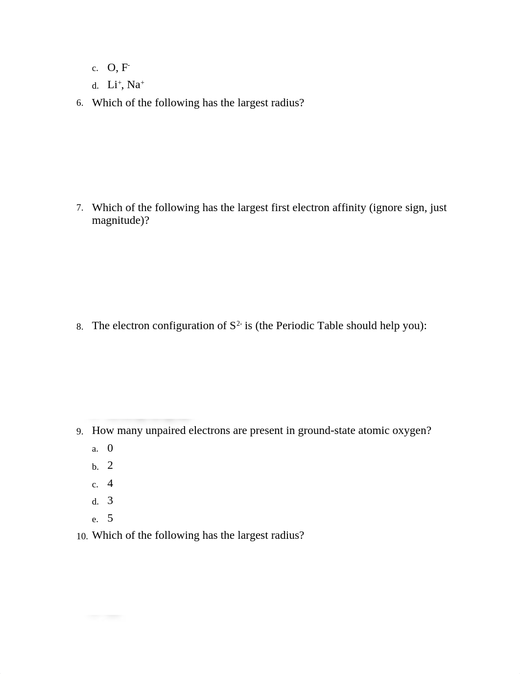 Questions from Previous Chemistry 115 Exams Periodic Properties of Elements_d2ths6z53s2_page2