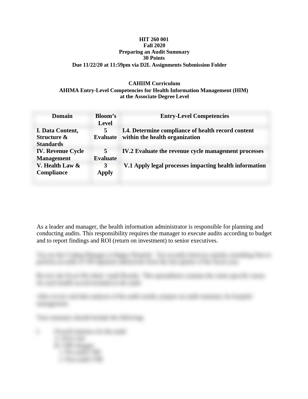 HIT 260 001 Fall 2020 Preparing an Audit Summary .docx_d2uoo5dys7m_page1