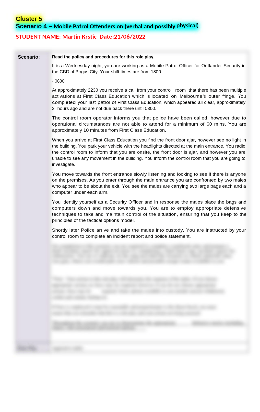 Cluster 5 - Scenario 4 Assessment - Mobile Patrol Offenders on (verbal and possibly physical) Martin_d2v0wah2gu5_page1