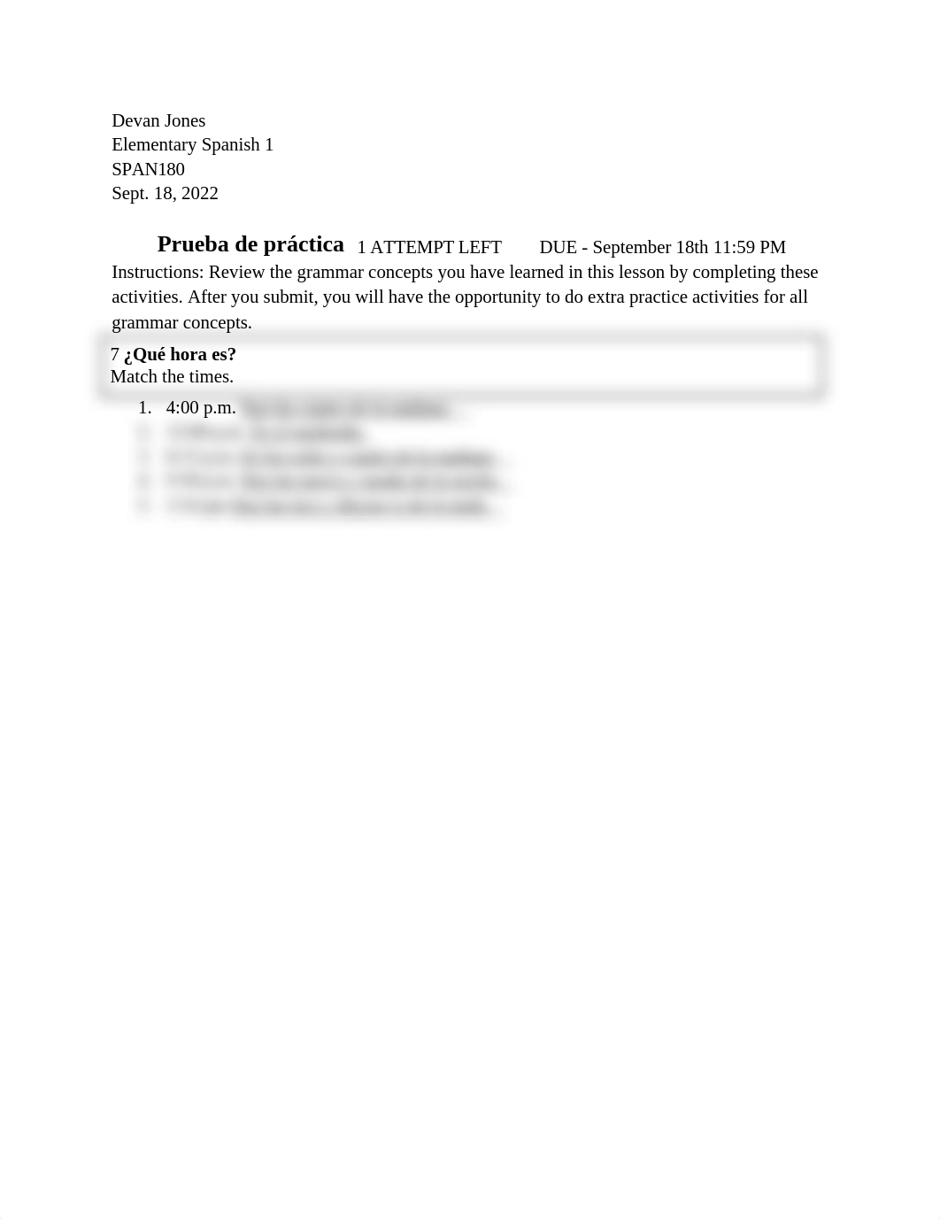 7 ¿Qué hora es? of Prueba de práctica: SPAN180.docx_d2vf5vbvks0_page1