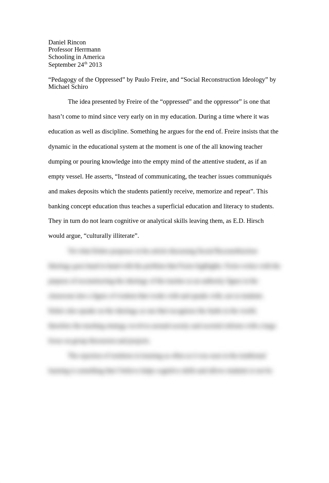 &ldquo;Pedagogy of the Oppressed&rdquo; by Paulo Freire, and &ldquo;Social Reconstruction Ideology&r_d2vfohfbhi5_page1