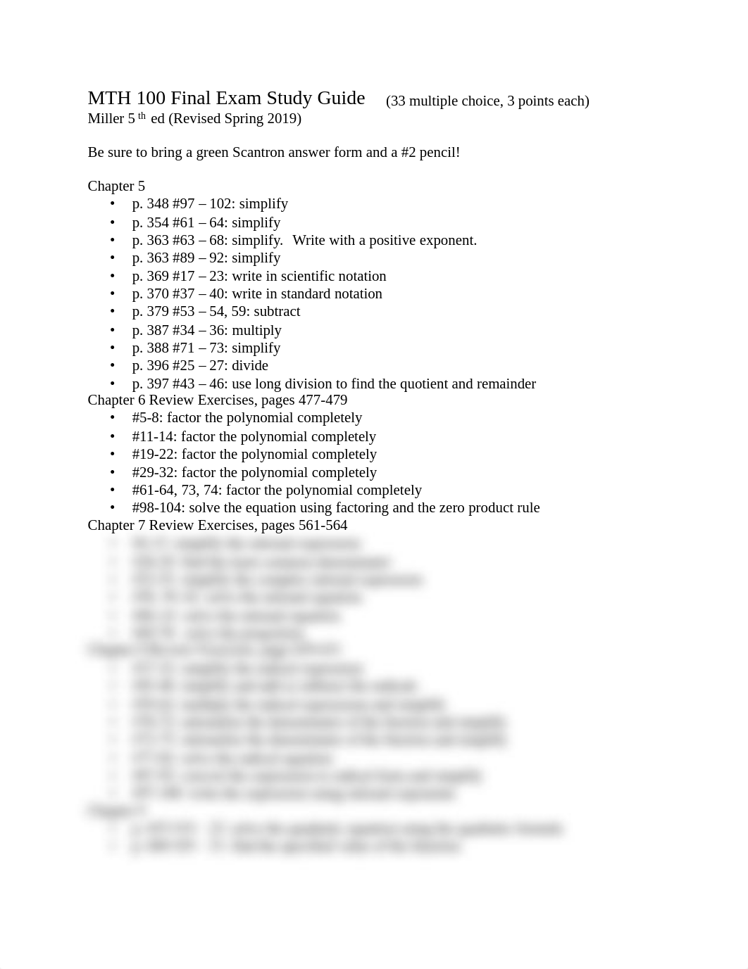 MTH 100 Final Exam REVIEW SHEET Miller SPRING 2019.pdf_d2w1qcbkit2_page1