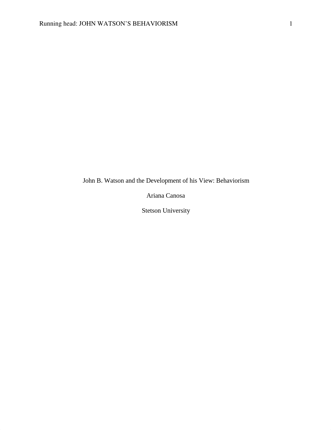 John B. Watson and the Development of his View: Behaviorism Essay_d2wjlbqf8yu_page1