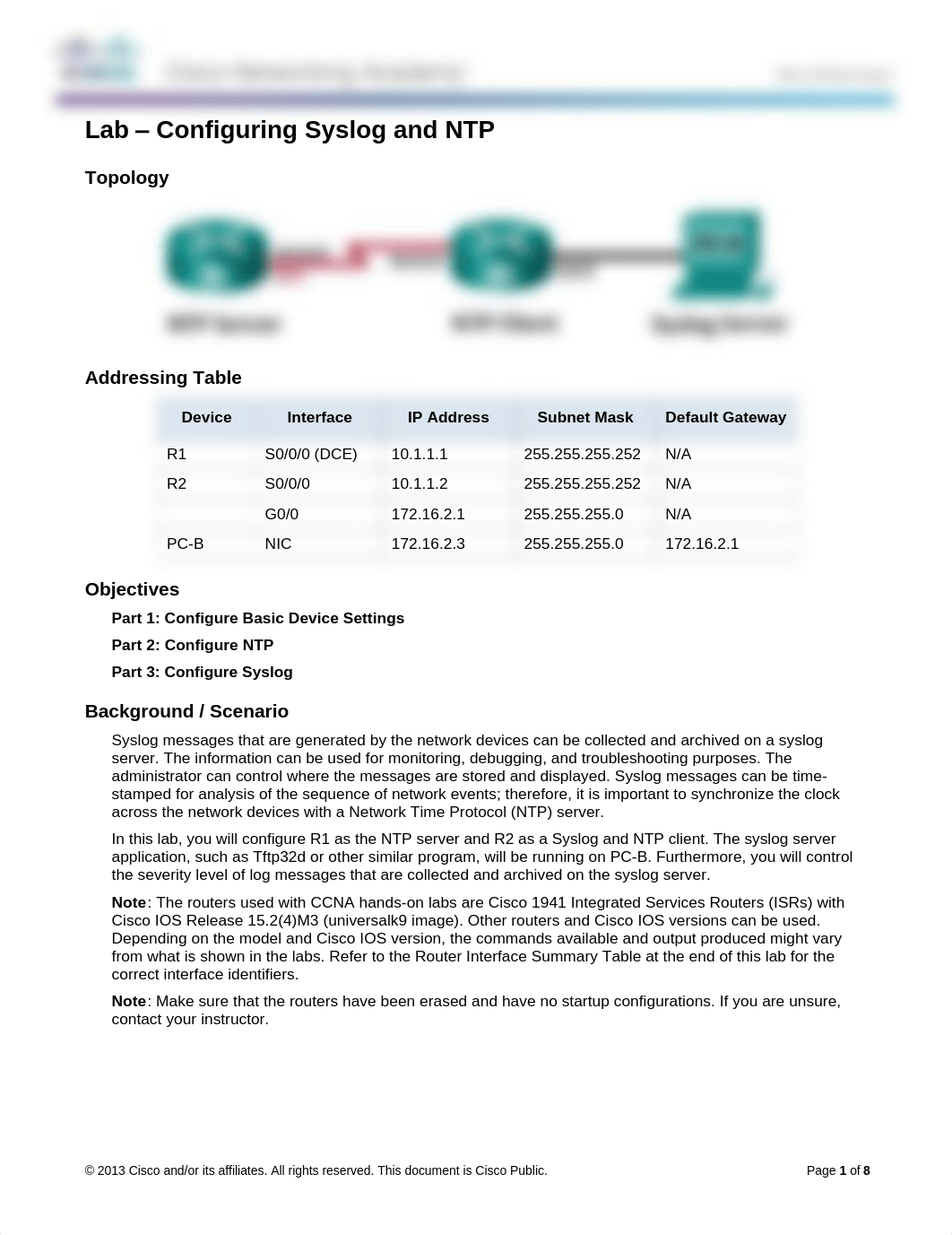 WEEK 6 HANDS ON LAB _ 8.1.2.6 Lab - Configuring Syslog and NTP_d2yhzcjlk1i_page1