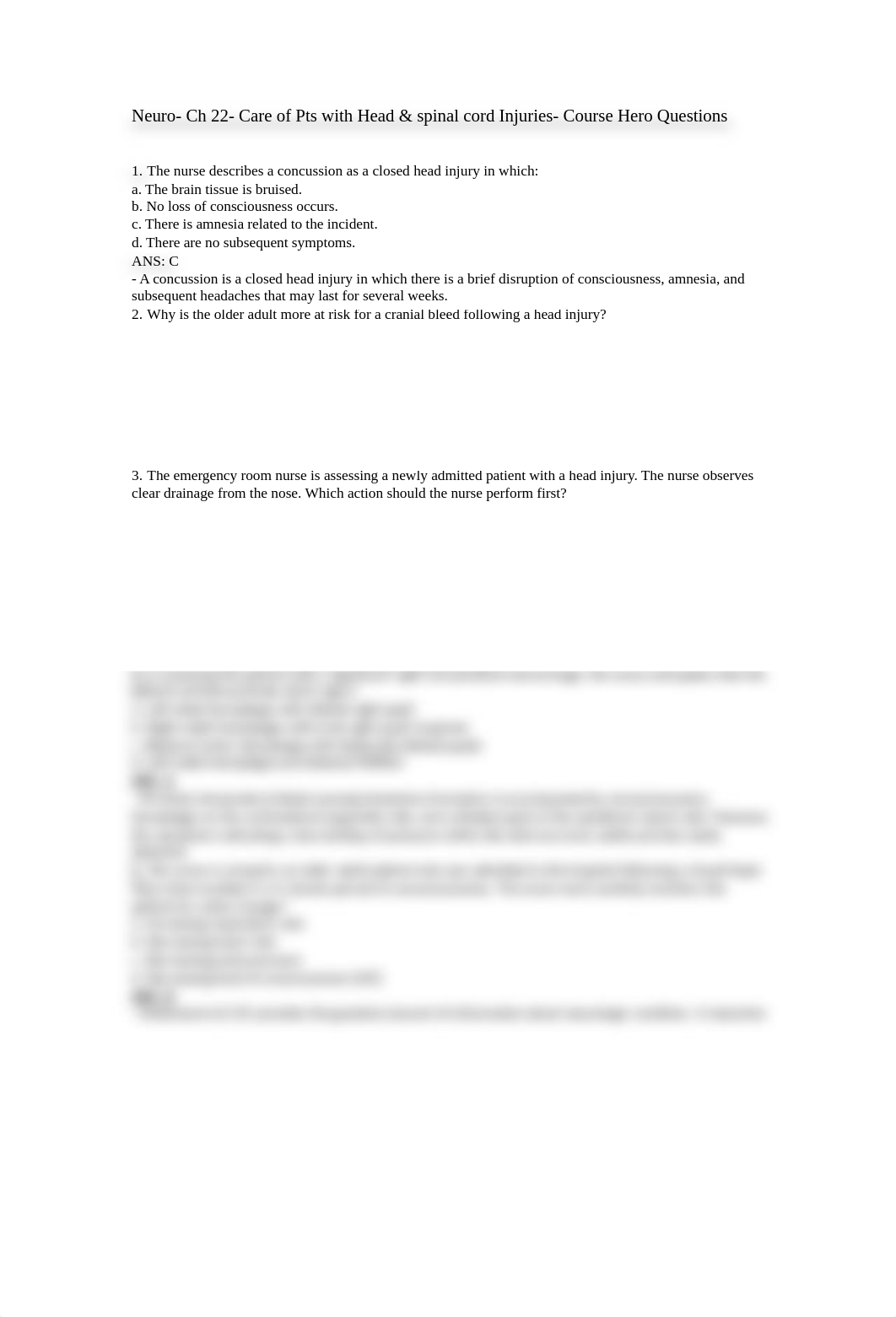 Neuro- Ch 22- Care of Pts with Head & spinal cord Injuries- Course Hero Questions.rtf_d2z4js14iev_page1