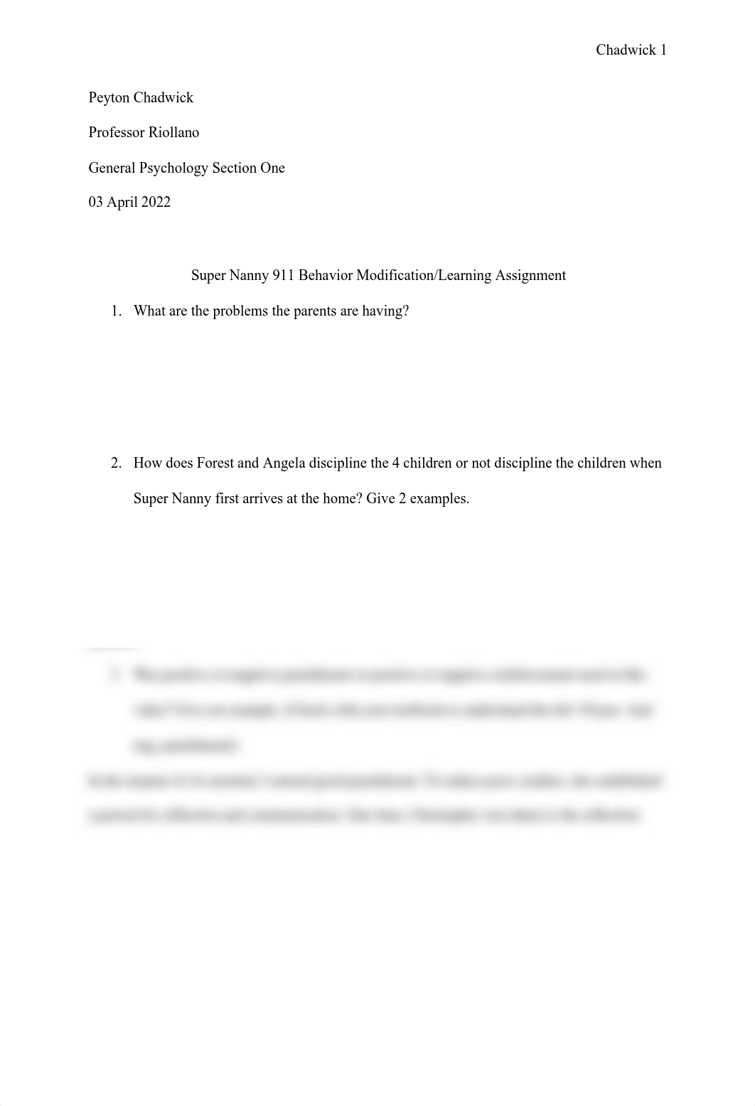 Super Nanny 911 Behavior Modification_Learning Assignment (General Psychology) - Peyton Chadwick.pdf_d2za76vd544_page1