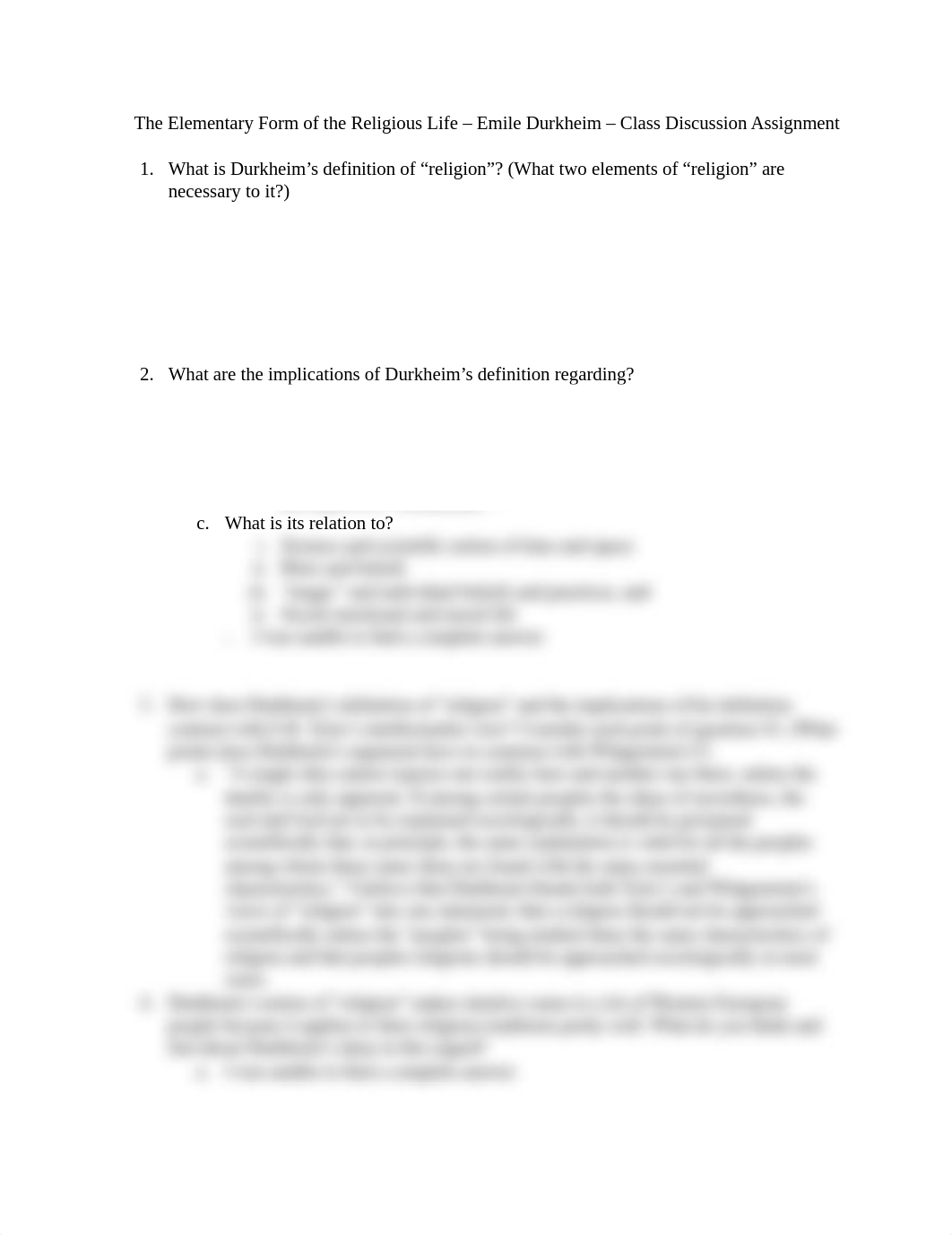 Goode B_ANTH 321_Emile Durkheim- The Elementary Form of the Religious Life - Class Discussion Assign_d2zmiv59mql_page1