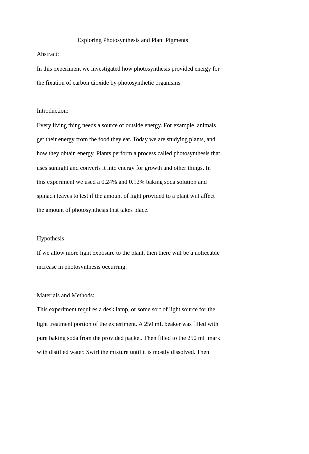 Exploring Photosynthesis and Plant Pigments Formal Lab Report.docx_d31h79kyttt_page1