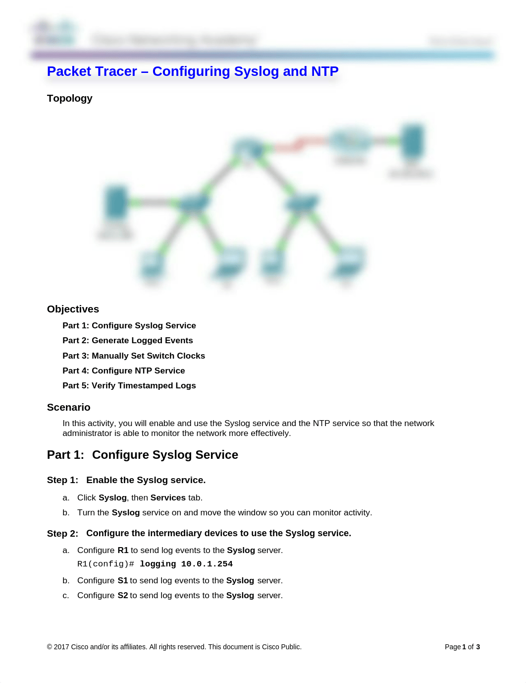 10.2.3.5 Packet Tracer - Configuring Syslog and NTP Instructions-Amyan Noah.doc_d32pa37xprf_page1