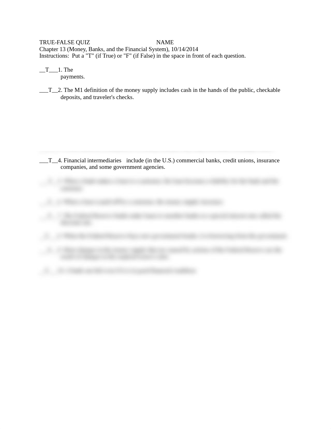 TF Quiz Macro Ch 13 - Money, Banks & The Federal Reserve - take home.doc_d344brmez5v_page1