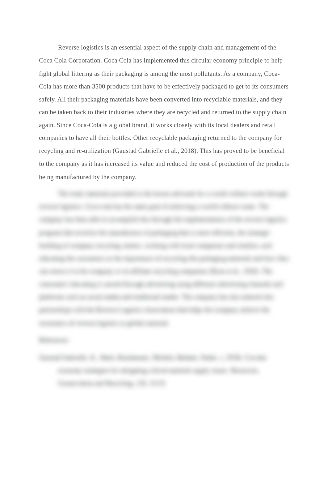 Reverse logistics is an essential aspect of the supply chain and management of the Coca Cola Corpora_d35un37g1dm_page1