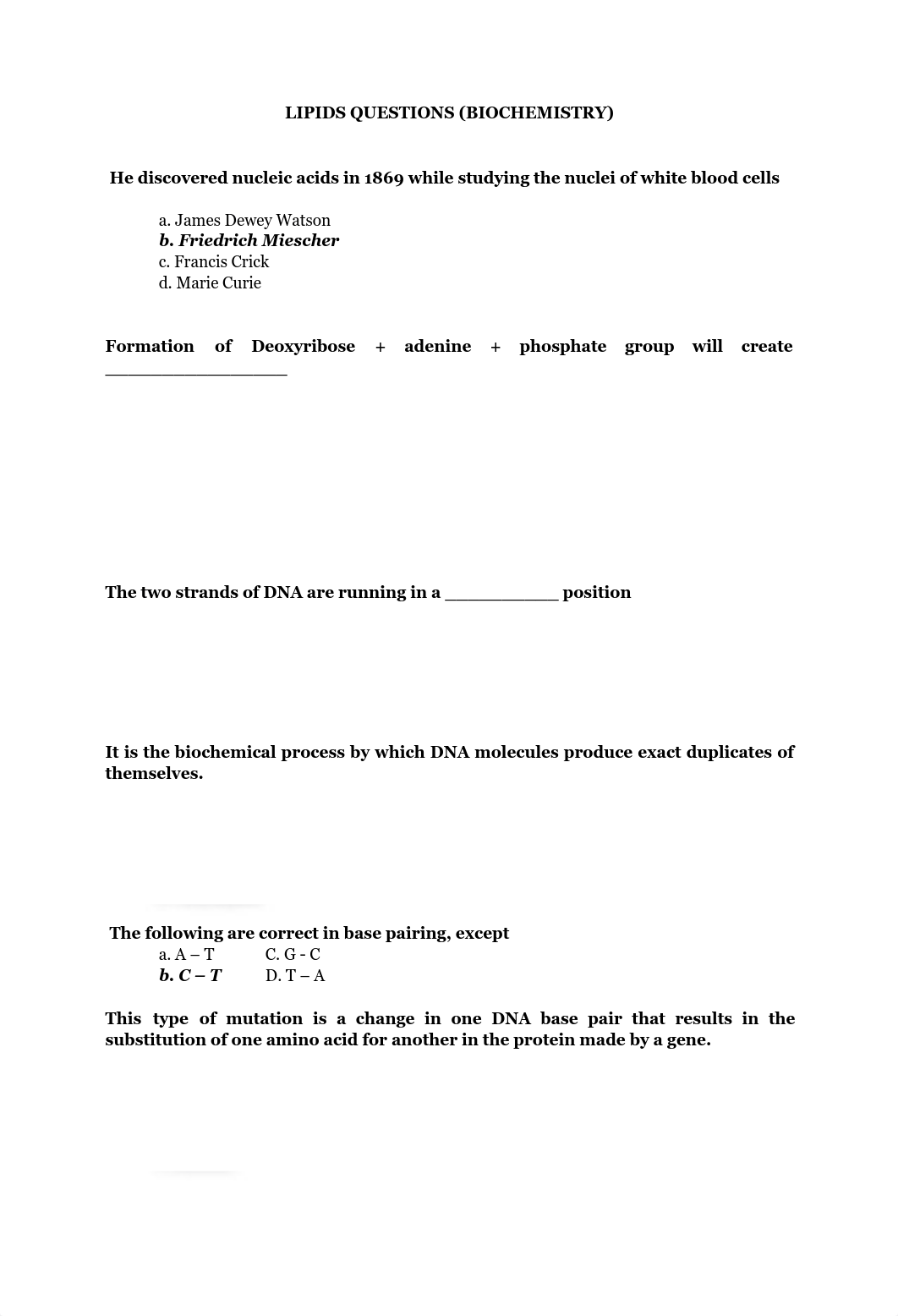 NUCLEIC ACIDS QUESTIONS W_ ANSWERS (BIOCHEMISTRY) (BIO 024).pdf_d376150smfr_page1