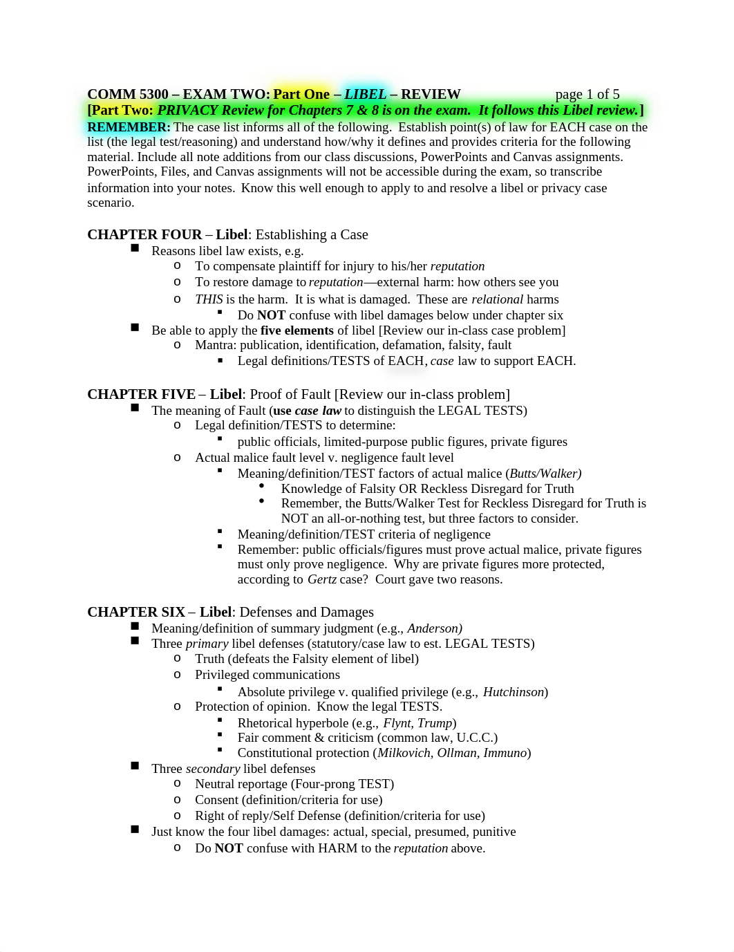 EXAM TWO REVIEW Libel-Privacy Fall 22.docx_d37sicg6zp2_page1