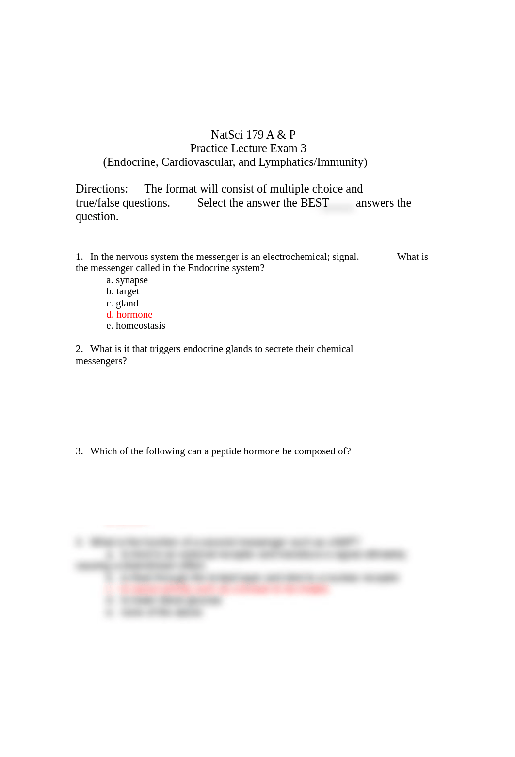 Bio 260 Endocrin, Cardio, and Lymphatics Practice exam with answers_d38efbhrzvi_page1