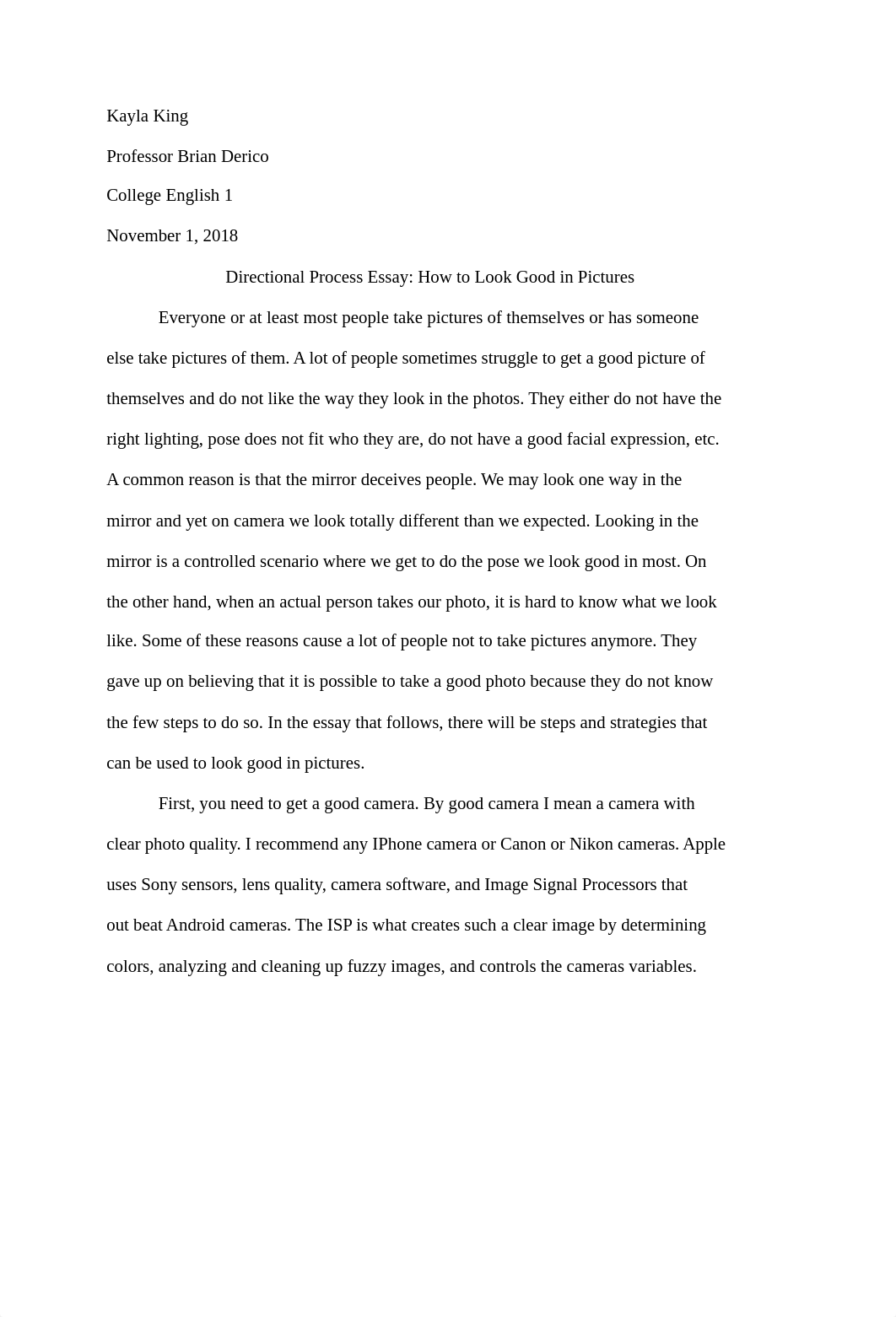 College English 1 - Directional Process Essay - How to Look Good in Pictures Final_d39a2ez430z_page1