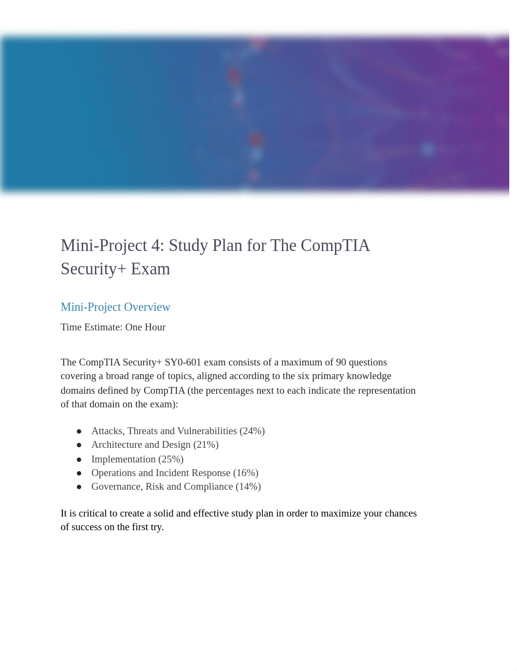 Mini-Project 4 Study Plan for The CompTIA Security Exam 1.pdf_d39ybglxv2h_page1