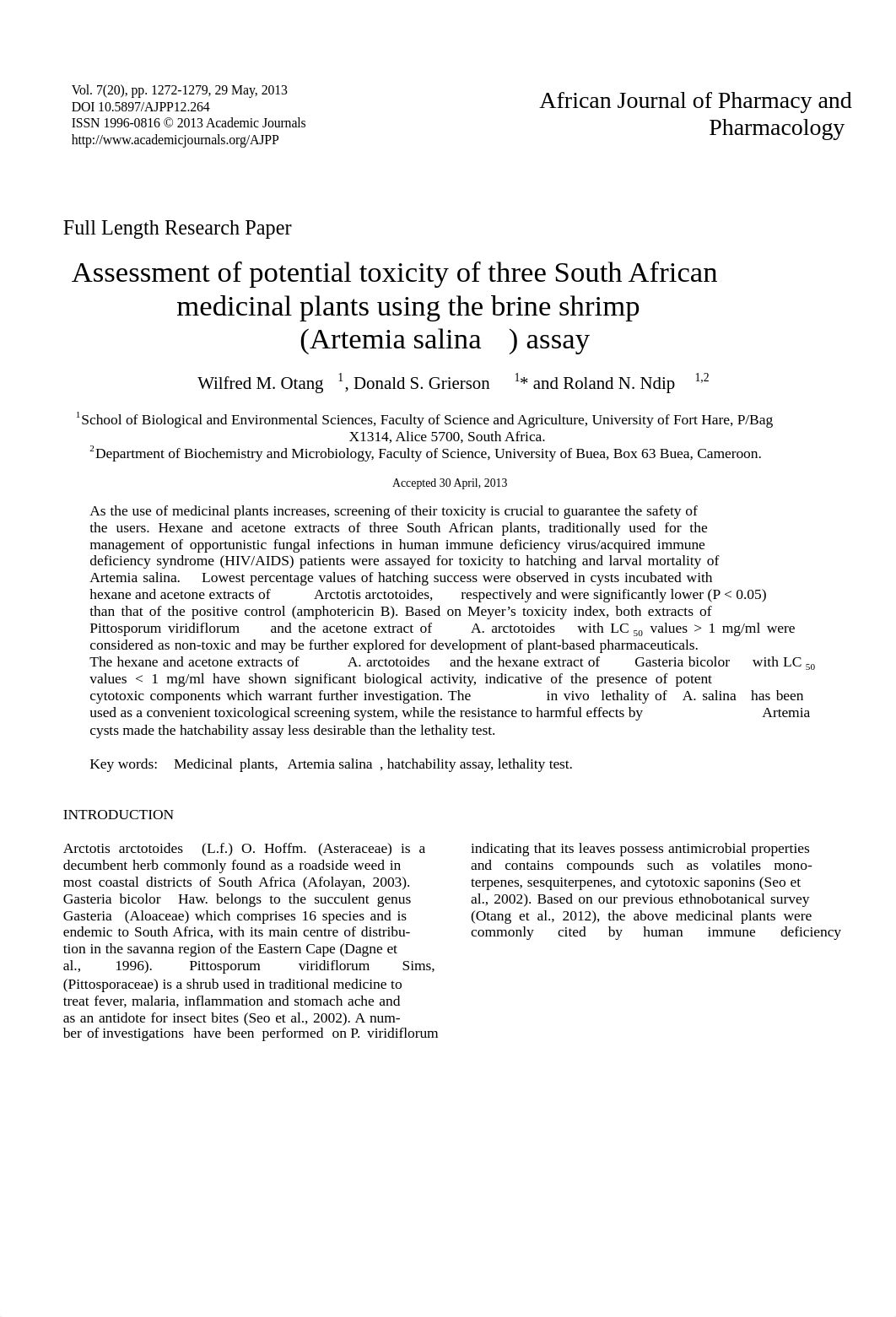 Assessment of potential toxicity of three South African medicinal plants using the brine shrimp (Art_d3abd3z8svq_page1