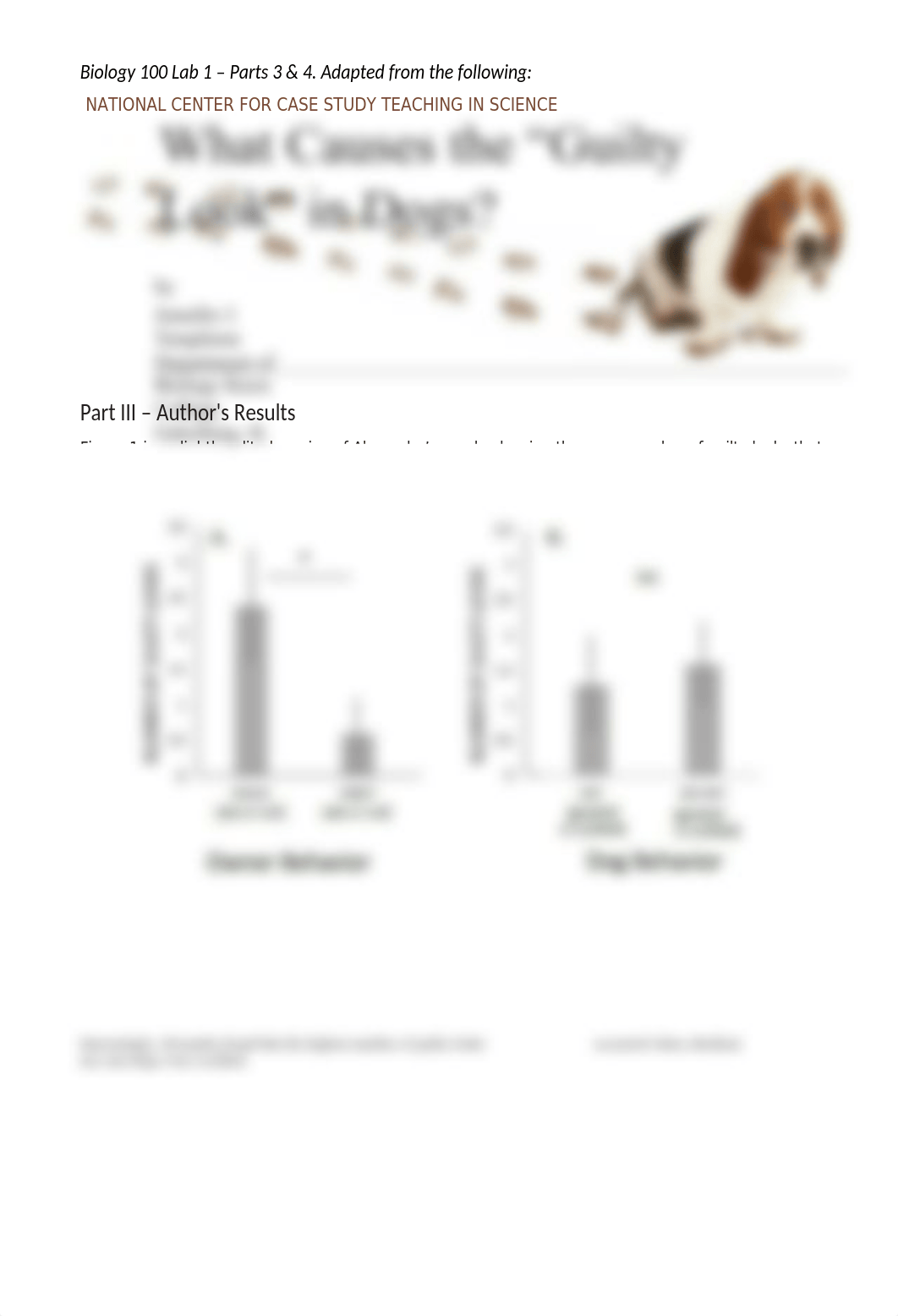 Biology 100 Lab 1 Parts 3 & 4 The Scientific Method and Guilty Dogs - Jasmine.docx_d3alm01krjd_page1