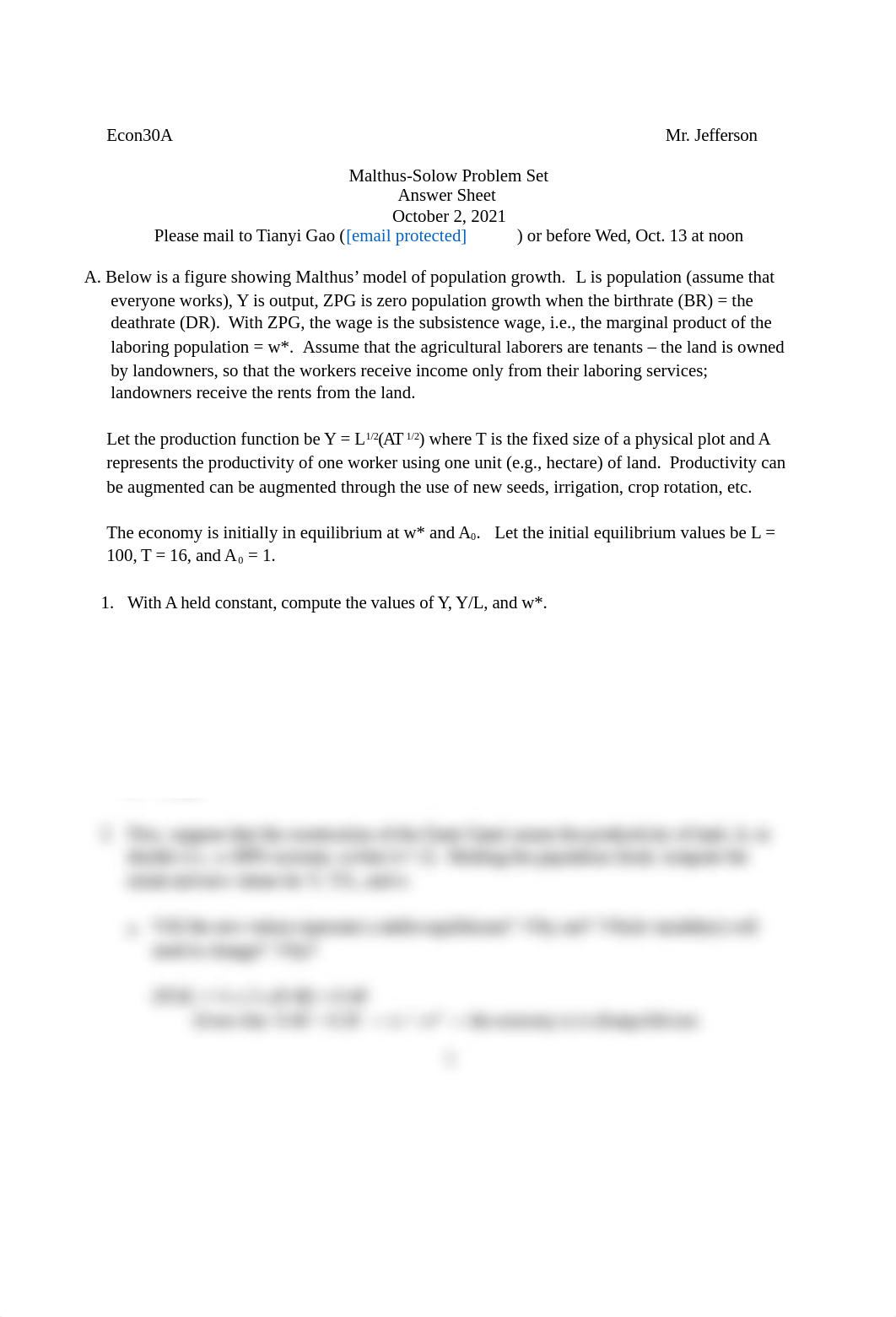 ECON 30a, Malthus-Solow Problem Set, Fall 2021 answer sheet.doc_d3b4o55yo29_page1