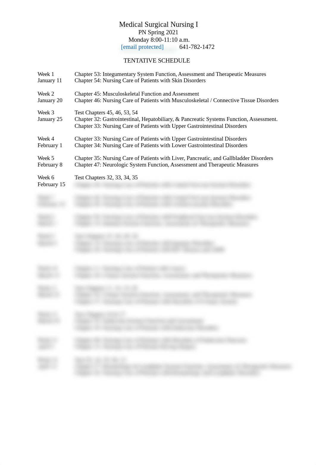 Medical Surgical Nursing I 2021 Schedule.docx_d3cc7p1034o_page1