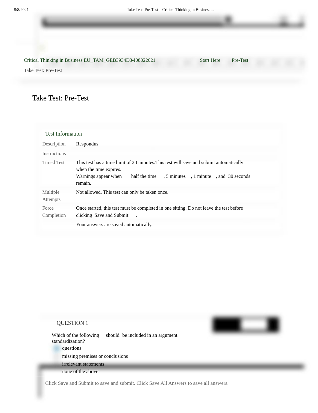 Take Test_ Pre-Test - Critical Thinking in Business .._.pdf_d3dbebpqqez_page1