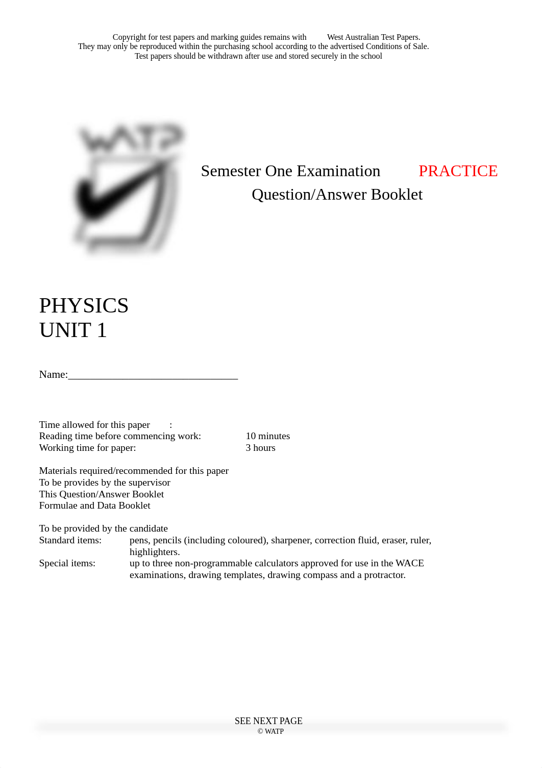 Physics 11 WATP SEM1 Practice Exam.pdf_d3ds3pgpea1_page1