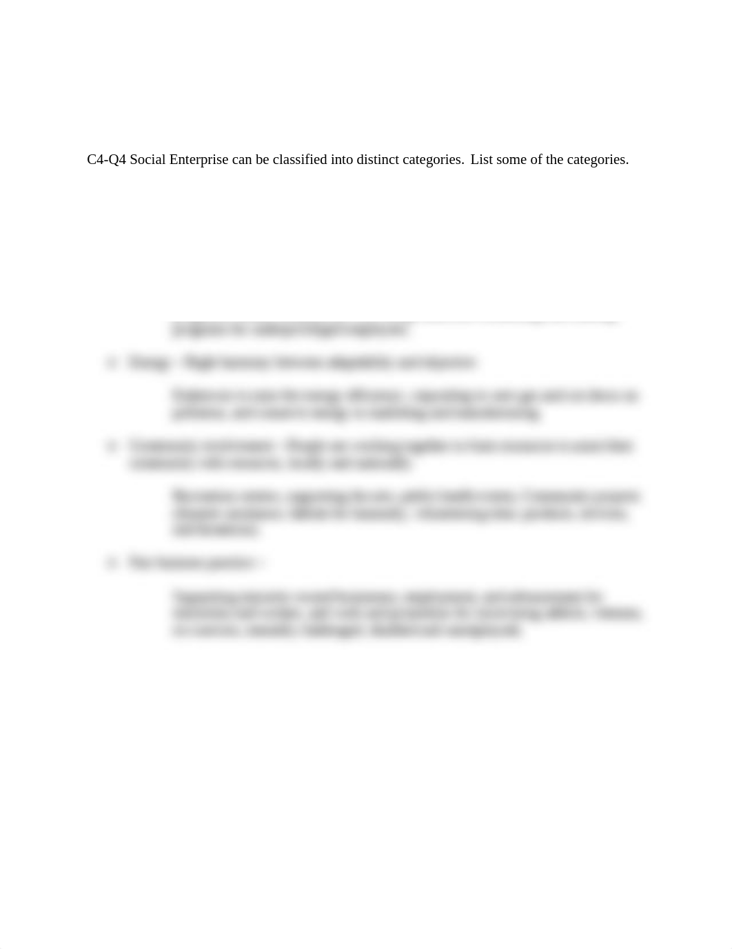 C4-Q4 Social enterprise can be classified into distinct categories. List some of the categories..doc_d3fjqzdnt8t_page1