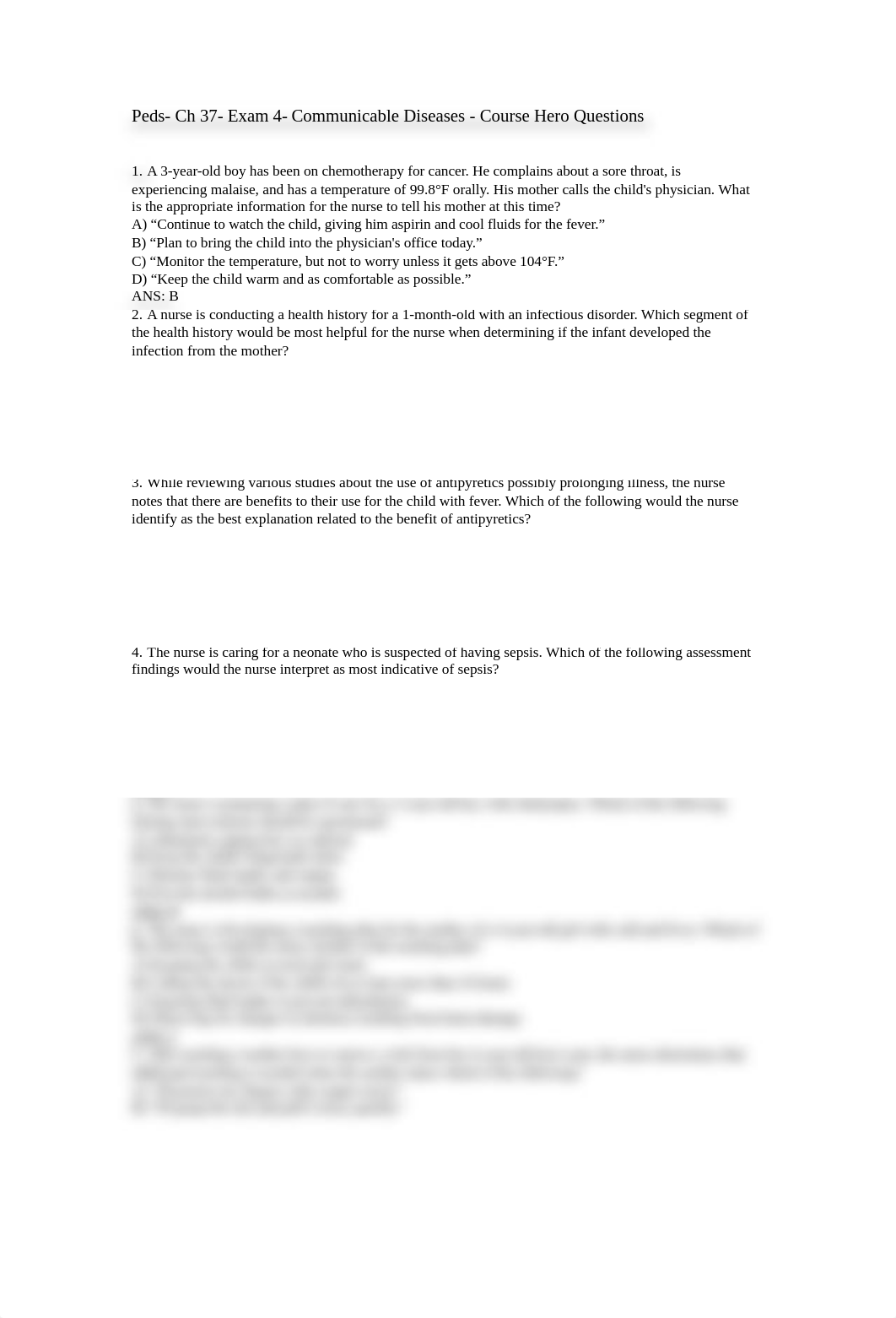 Peds- Ch 37- Exam 4-  Communicable Diseases - Course Hero Questions.rtf_d3gf8uhipjc_page1