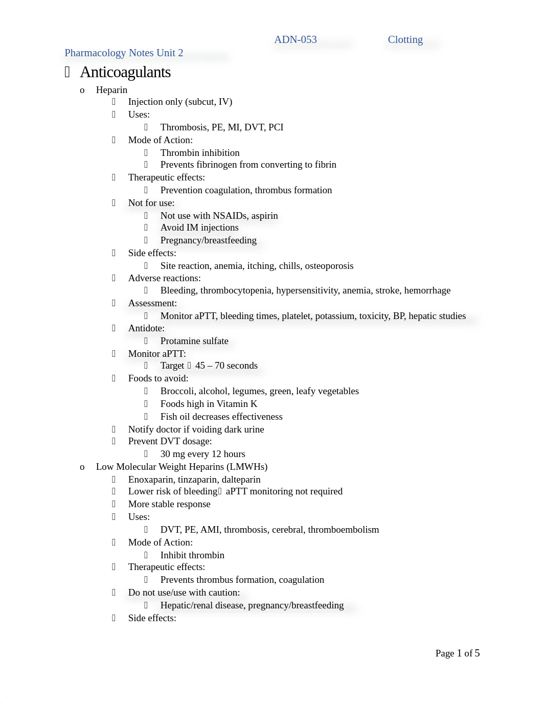 Clotting Pharmacology Notes Unit 2.docx_d3ggms35f7e_page1