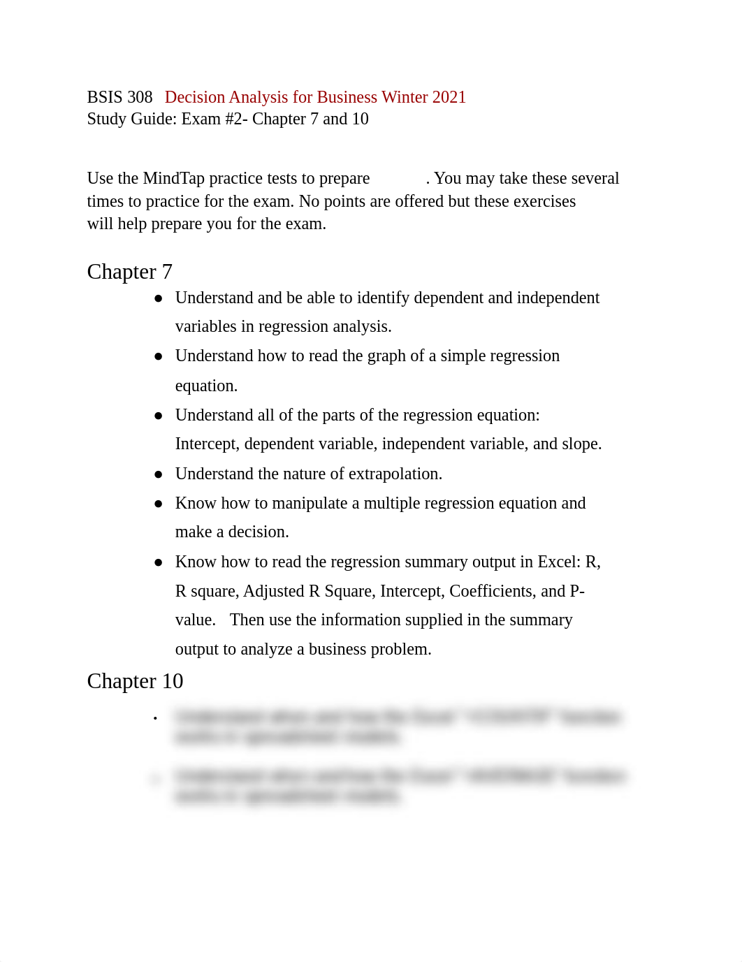 Study Guide Exam 2 BSIS 308 Decision Analysis for Business  Winter 2021 (2).pdf_d3hblw8bnpu_page1