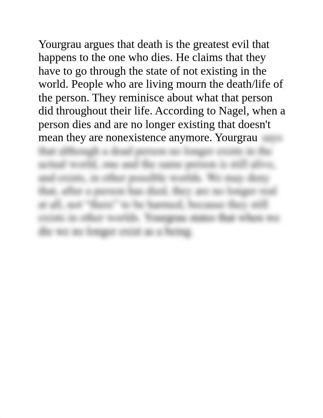 Yourgrau argues that death is the greatest evil that happens to the one who dies.docx_d3htqkgu88o_page1