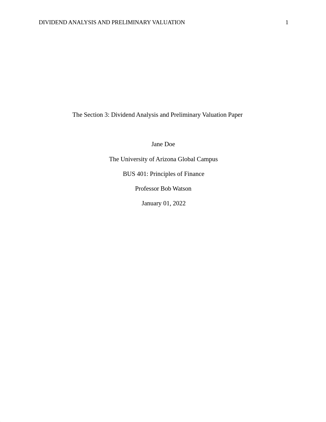 BUS 401 Week 3 Dividend Analysis Preliminary Valuation Paper.docx_d3huz5md4hn_page1