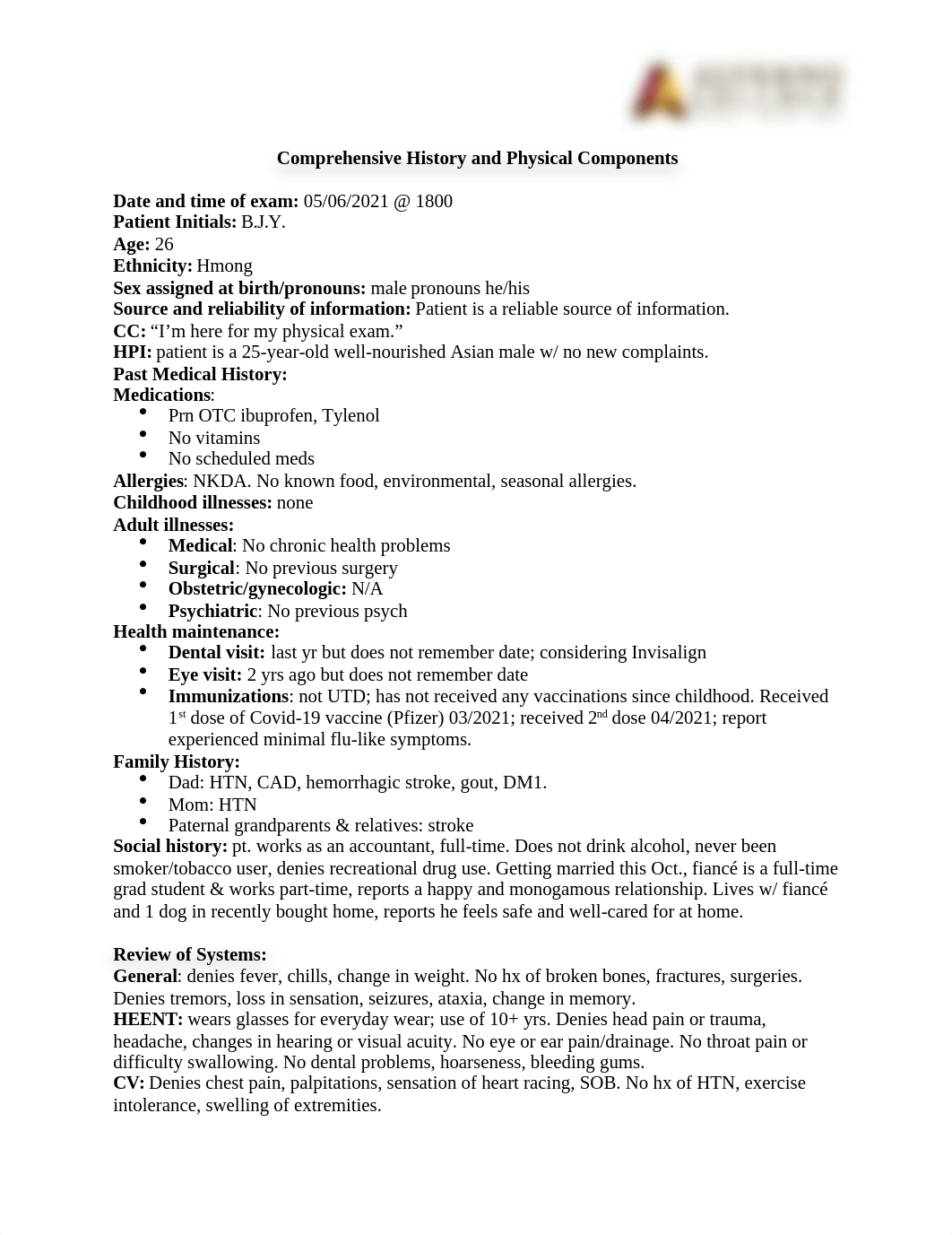 Comprehensive History and Physical Components on BEE.docx_d3hy7ukpn13_page1