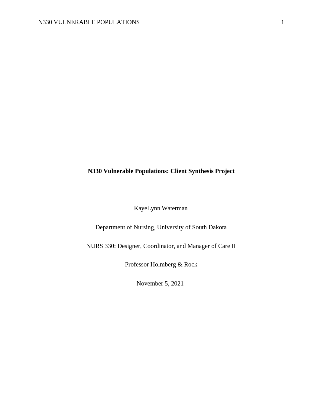 N330 Vulnerable Populations Paper - Pt 1.docx_d3ij2krdygf_page1