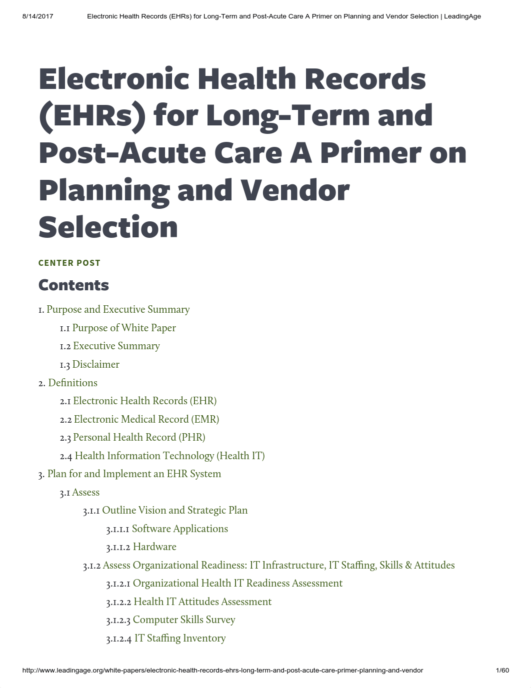 Electronic Health Records (EHRs) for Long-Term and Post-Acute Care A Primer on Planning and Vendor S_d3ix169a0q2_page1