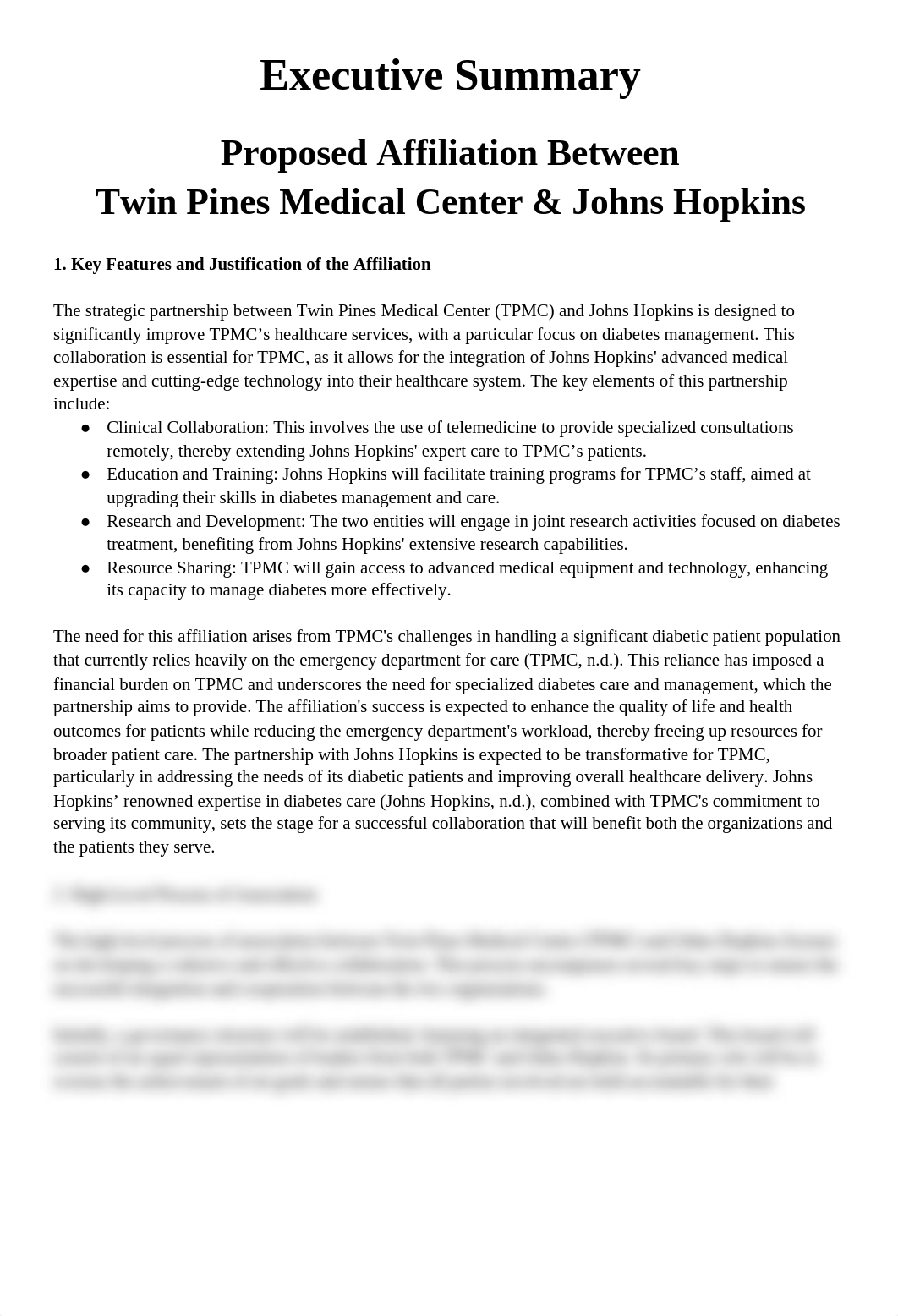 D511 - Task 3 - Executive Summary_ Proposed Affiliation Between Twin Pines Medical Center (TPMC) and_d3j0bmno6qp_page1