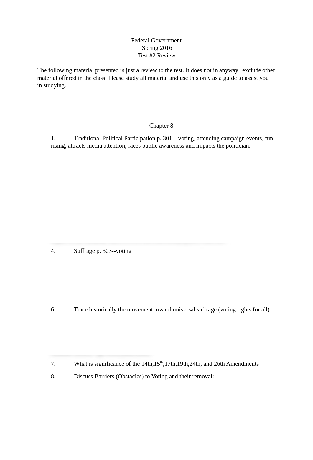 FEDERAL GOVT 2305 Test #2 Review elections, parties, and interest groups Spring 2016_d3j4ua7cl71_page1