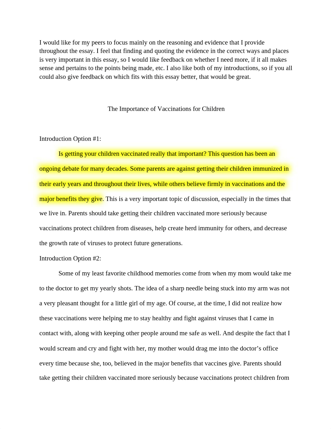 ENG 111 - Rough Draft - The Importance of Vaccinations for Children.docx_d3k5apwjkx6_page1