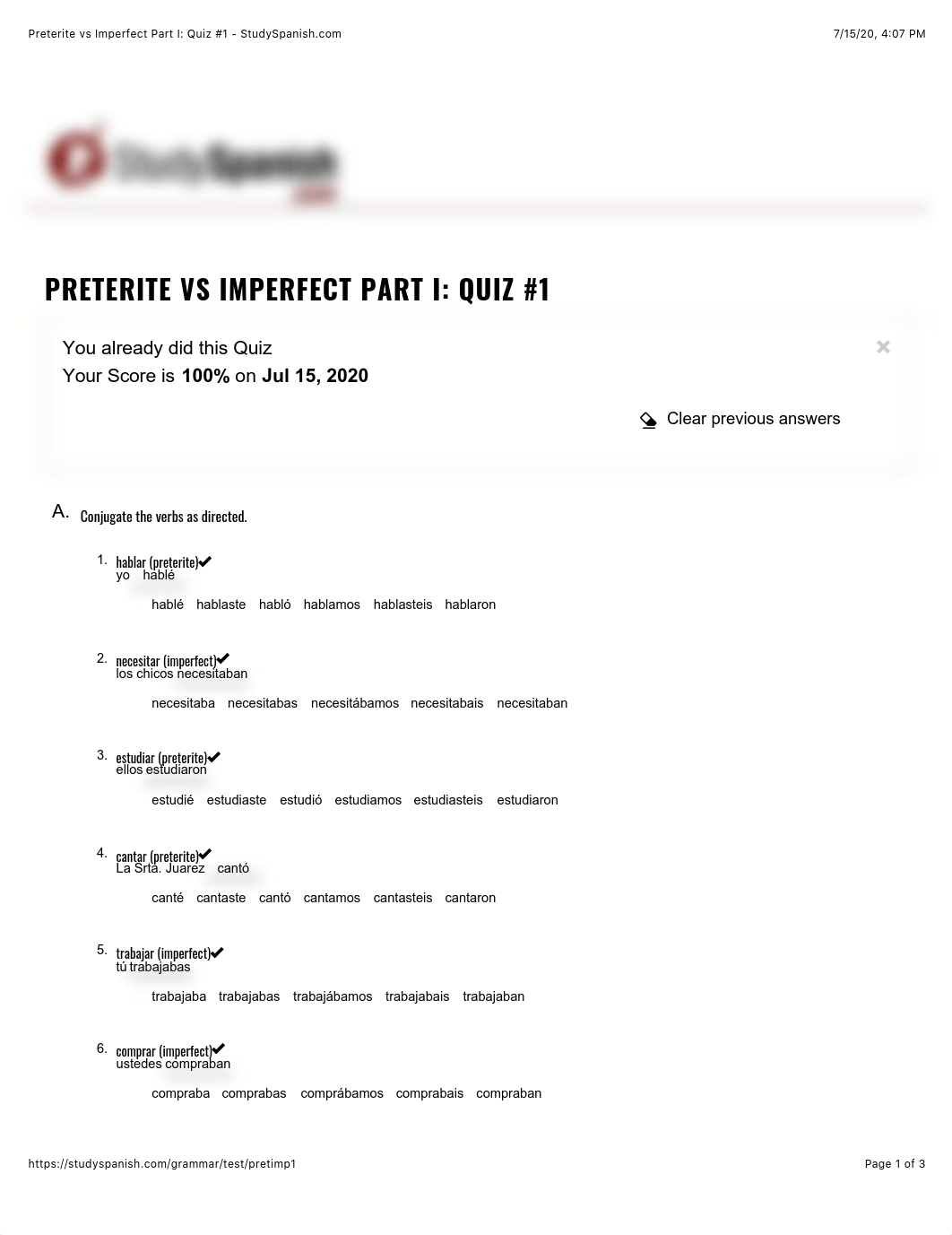 Preterite vs Imperfect Part I: Quiz #1 - StudySpanish.com.pdf_d3kadp0aemf_page1