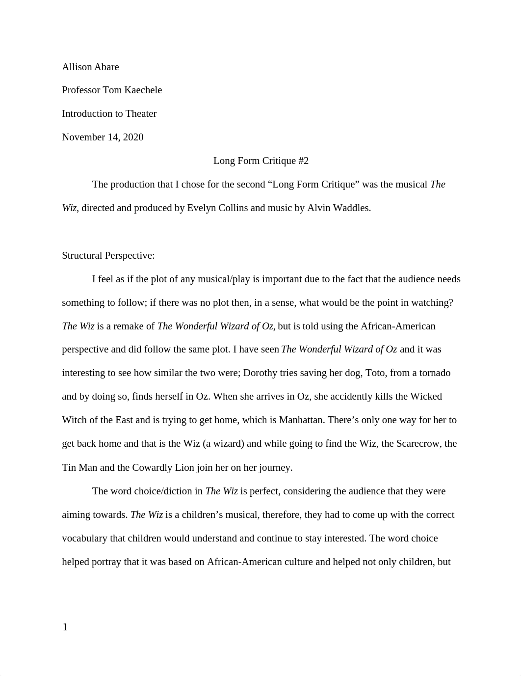 TH 248 - Long Critique #2 - The Wiz.docx_d3l774idli9_page1