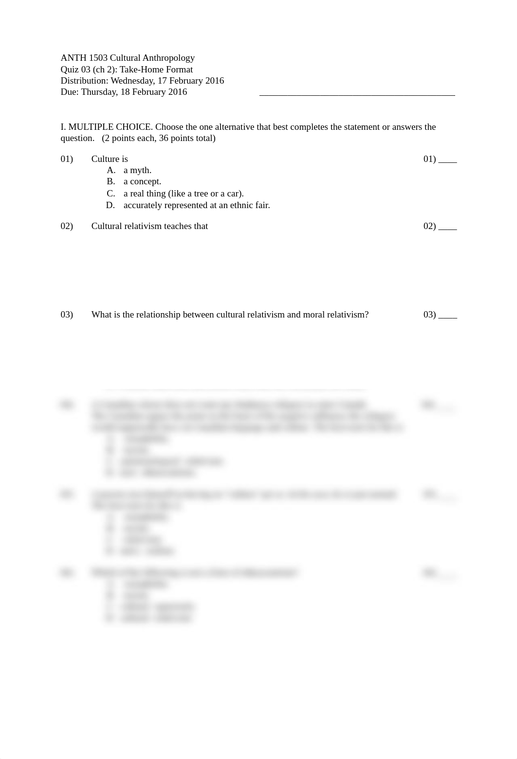 ANTH 1503 Quiz 3 Chapter 2 TAKE-HOME 02-16-2016_d3ld4sk685y_page1