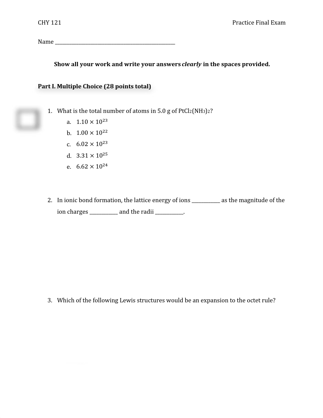 CHY 121 - Practice Final Exam (1).pdf_d3lzr71q5et_page1