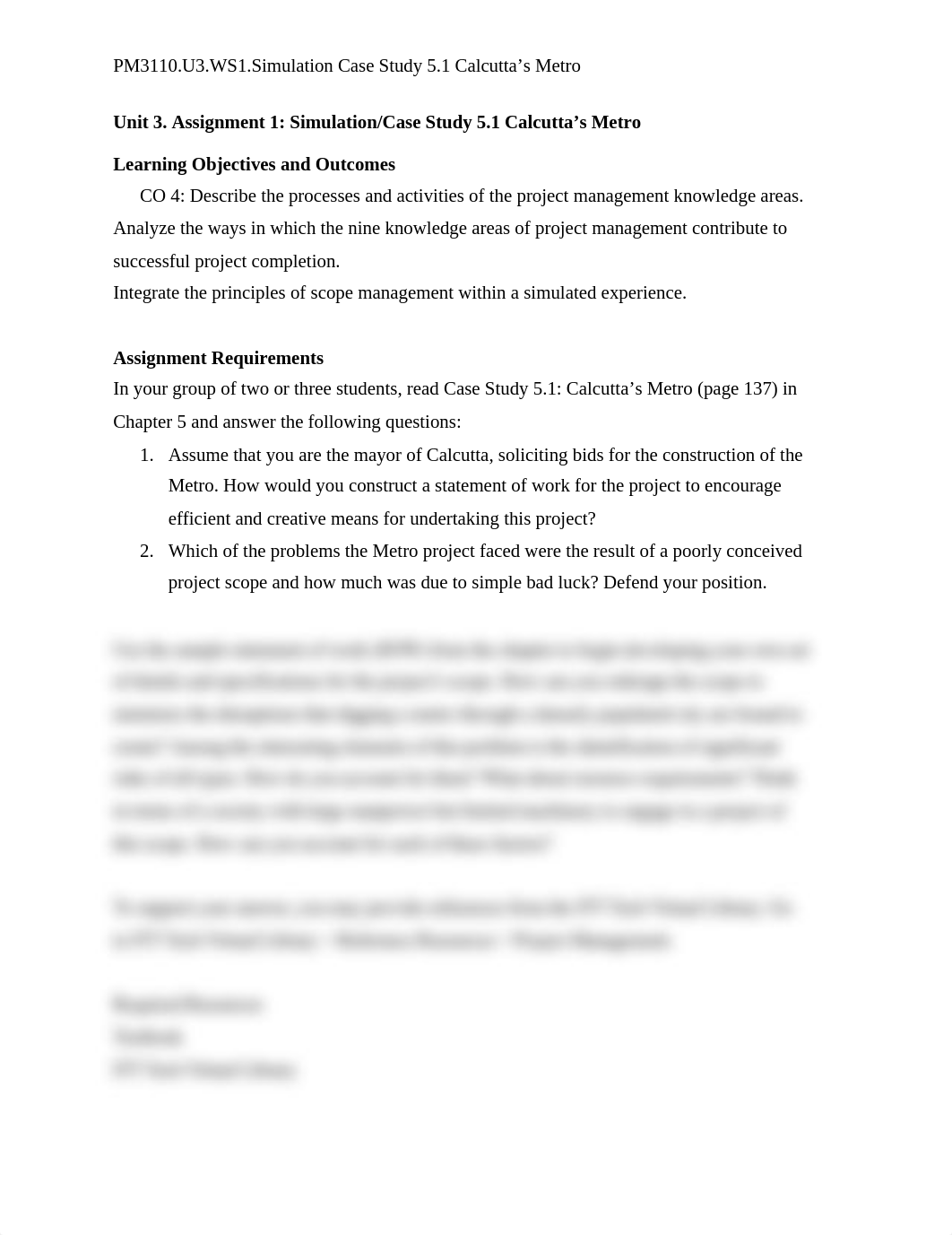 PM3110.U3.WS1.Simulation Case Study 5.1 Calcutta's Metro_d3mdbct0mdu_page1