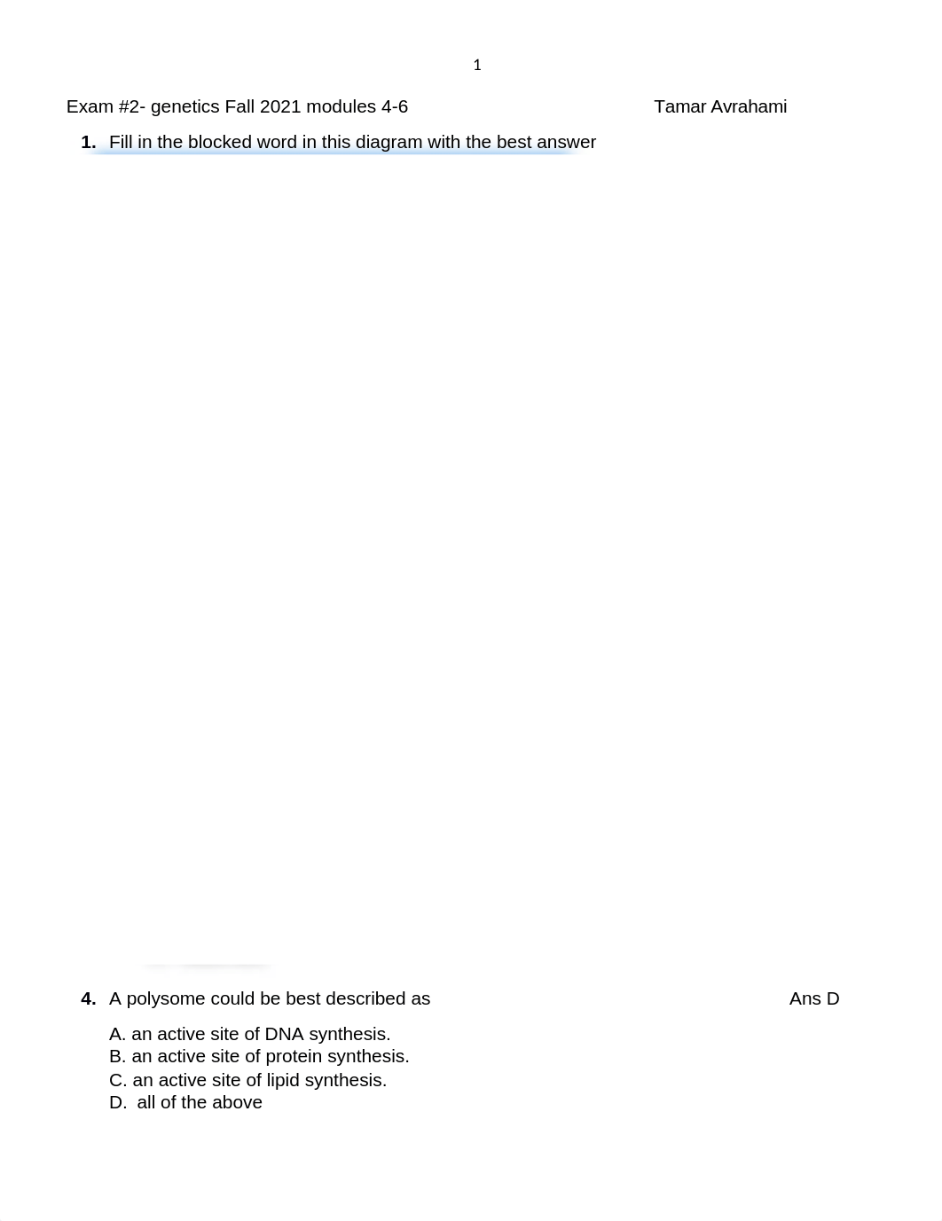 Exam #2genetics  spring 2021 Answers .docx_d3mfzkhhlup_page1