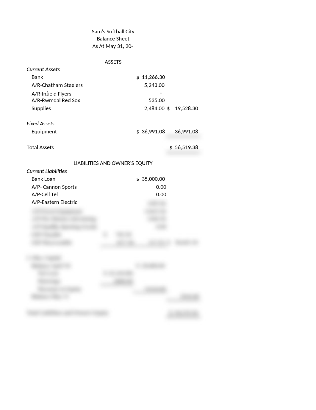 Text Book chapter 8.5 Sam's Softball City 8 classified balance sheet.xlsx_d3mje1hhevx_page1