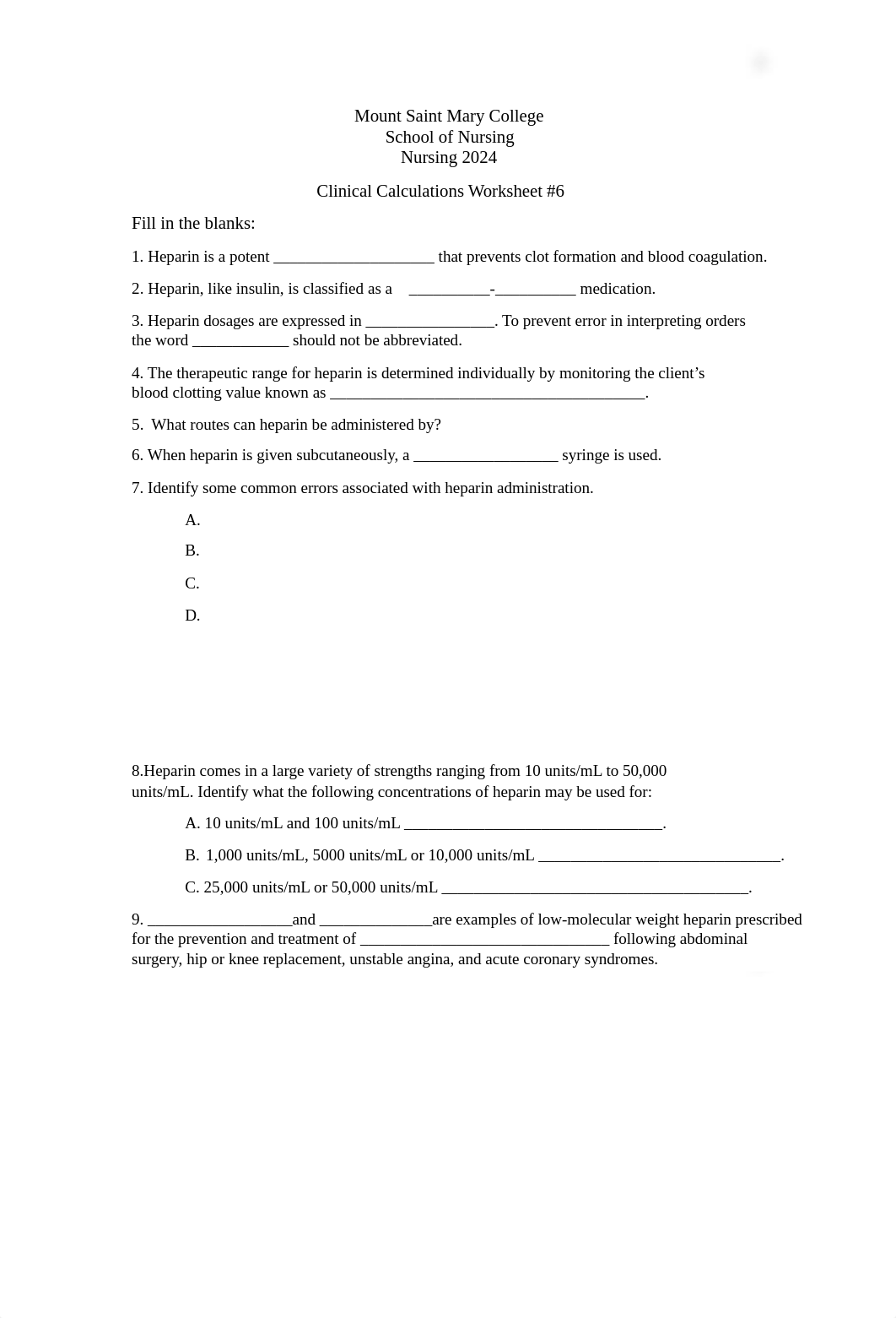 Clinical calculation worksheet 6 - spring 2019 Heparin- .docx_d3mnh78zyhr_page1