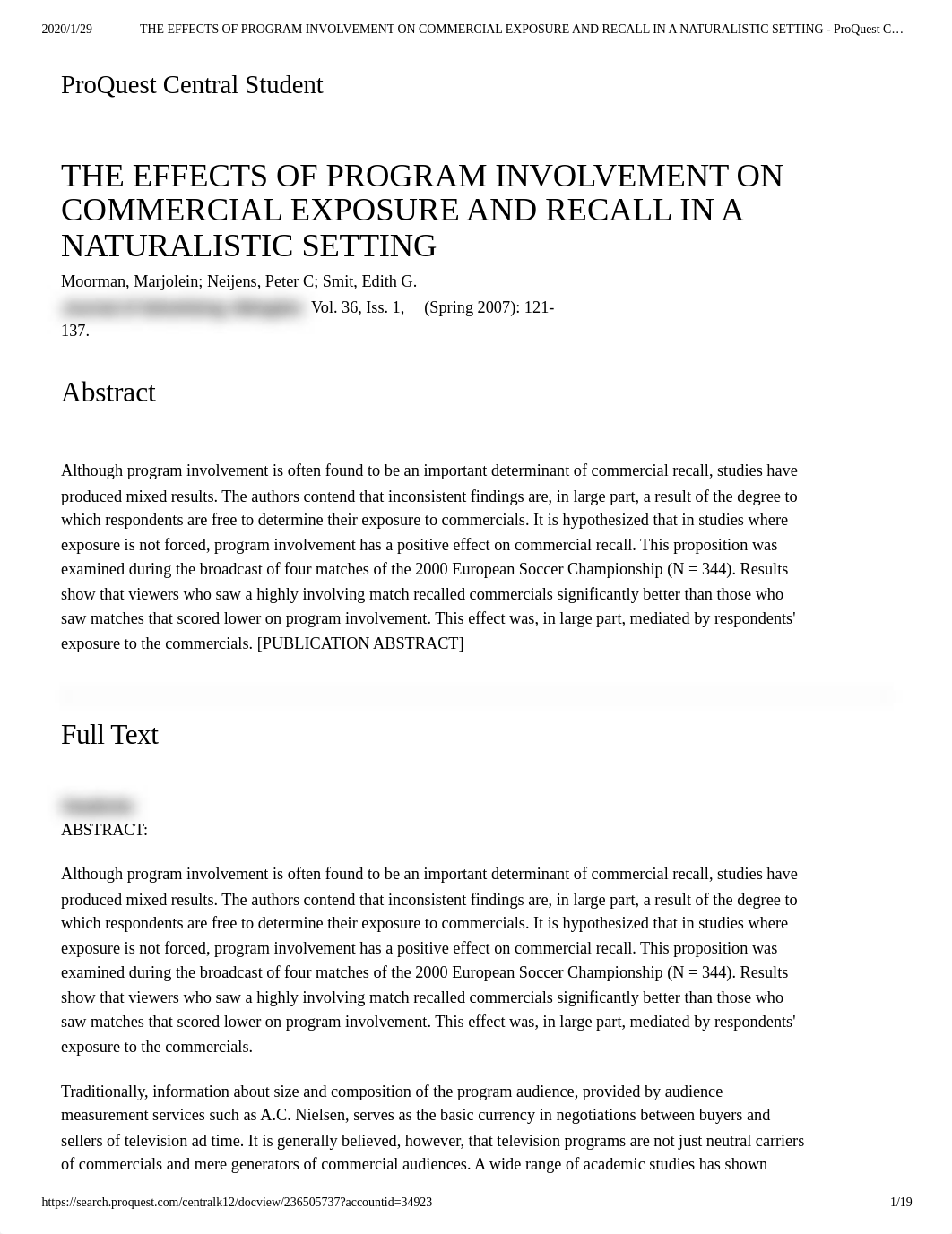 THE EFFECTS OF PROGRAM INVOLVEMENT ON COMMERCIAL EXPOSURE AND RECALL IN A NATURALISTIC SETTING - Pro_d3n0atvug8e_page1